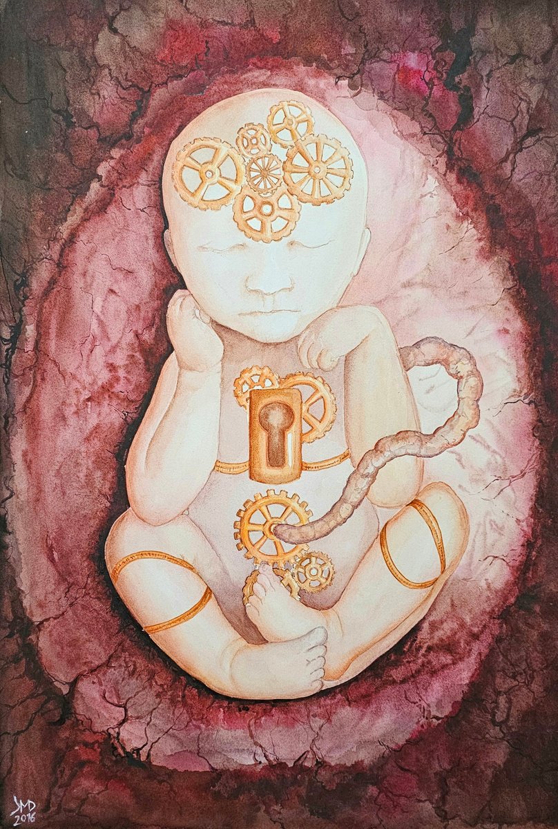 Expressive Portrait Watercolour By Ksenia June, 15 X 22", Key Hole In Her Heart, Original Artwork