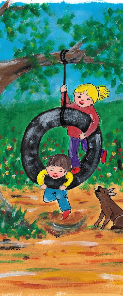 Children and Tire Swing by MARJANSART