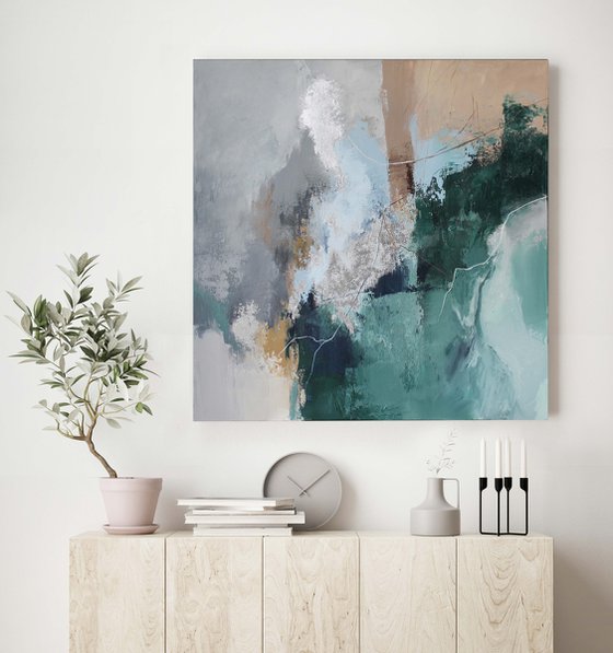 "Coast" Abstract green gray brown art