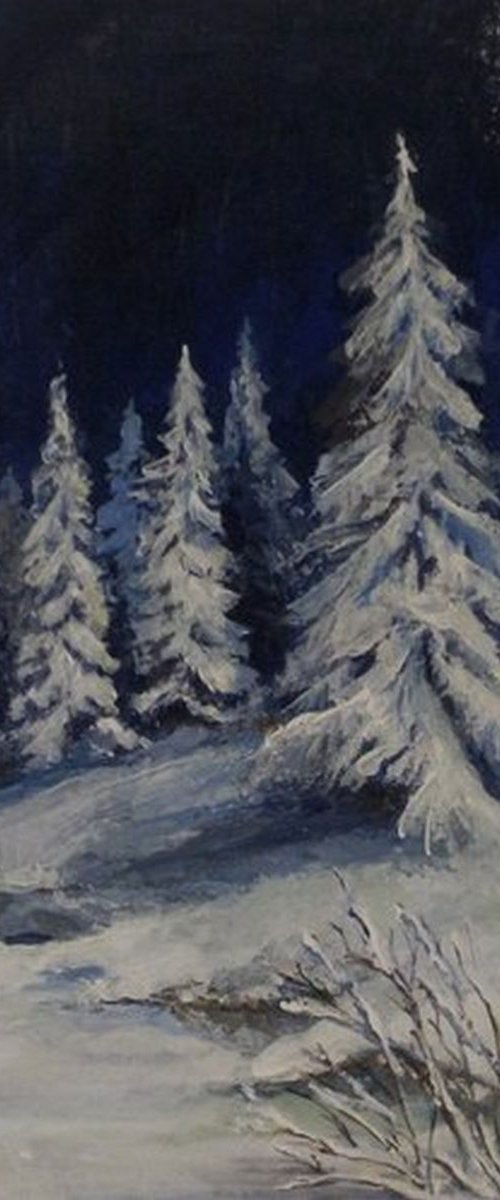 Winter night (7x14'') by Alexander Koltakov