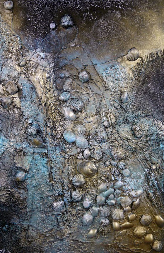 On The Shore - Large 90cm x 60cm, heavily textured mixed media painting, ready to hang