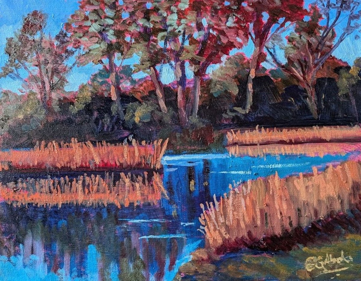Impressionistic Landscape Oil Painting By Edward Abela, 14 X 11, Toogood Pond, Original Artwork