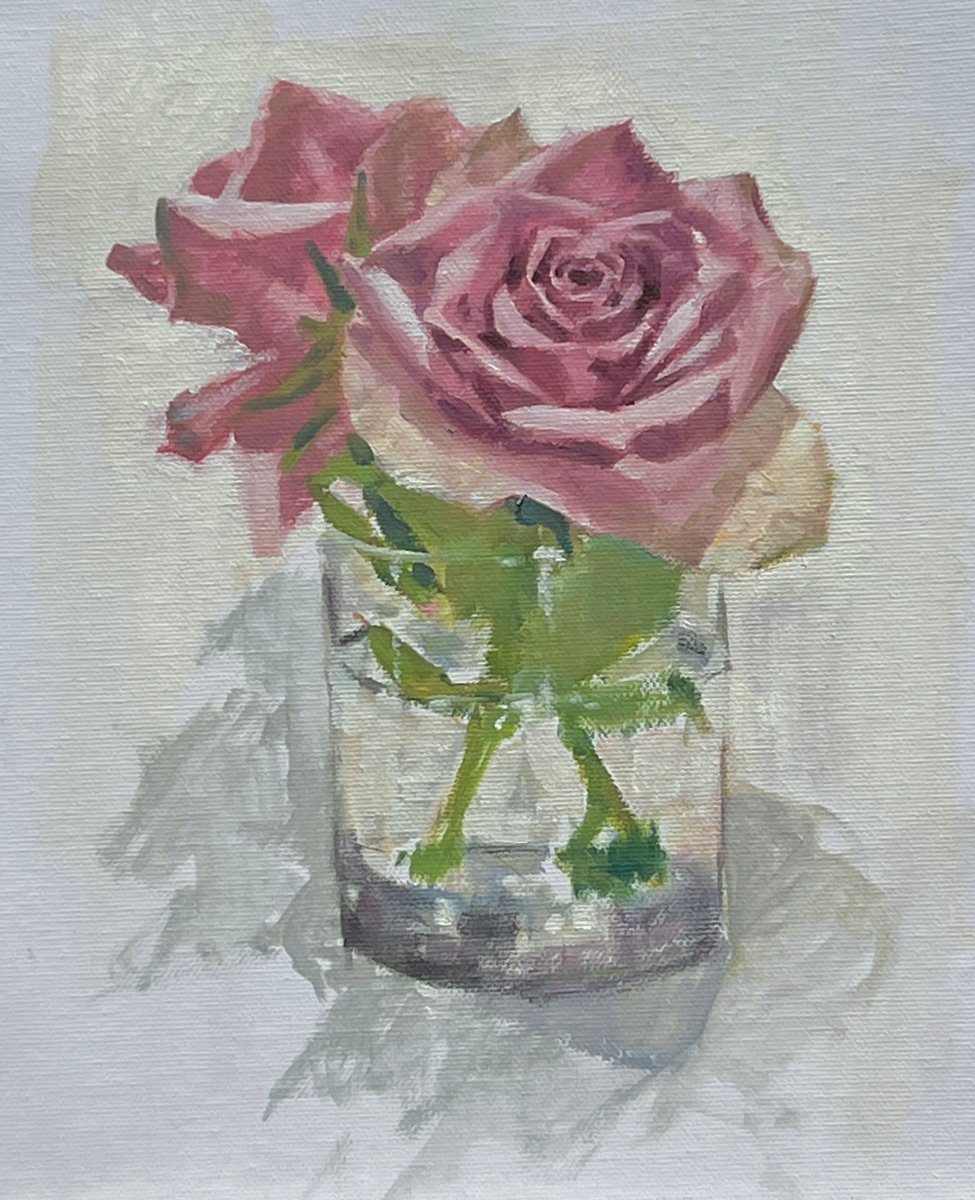 Impressionistic Botanical Oil Painting By Louise Gillard, 10 X 12", Pink Roses, Original Artwork