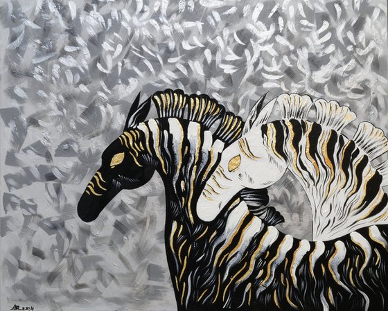 Two zebras. Horses