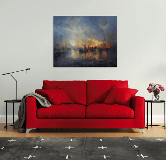 " Harbor of destroyed dreams - Morning After .... " W 125 x H 100 cm