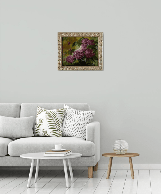 Purple Hydrangeas Original Oil Painting gorgeous Silver Frame 16x20