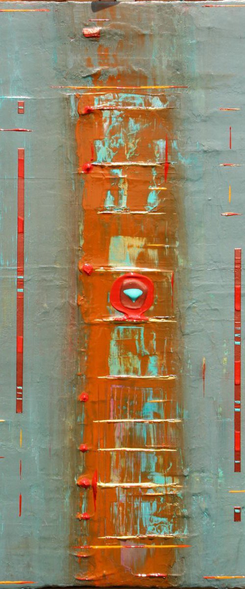 Primitive Red Copper Teal Abstract by Robert Lynn