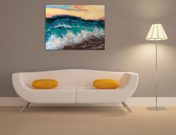 Seascape "Sunset over the sea"  Large Painting