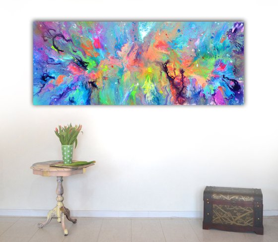 FREE SHIPPING - Gaia's Energy - 150x60 cm - Large Abstract Painting, Supersized Painting