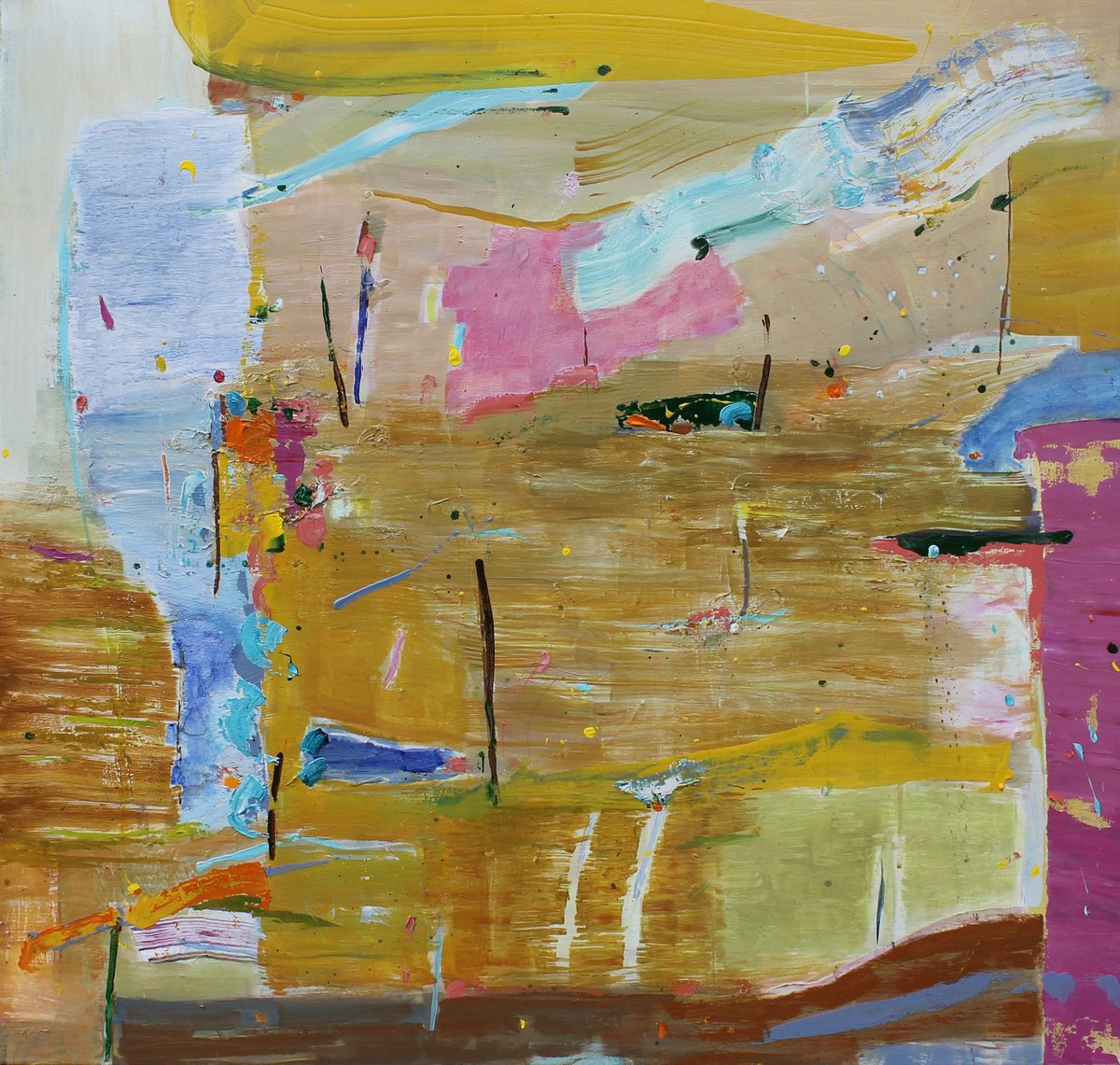 Expressive Abstract Acrylic Painting By Sergiy Dekalyuk, 39 X 37", Evening At Sea, Original Artwork