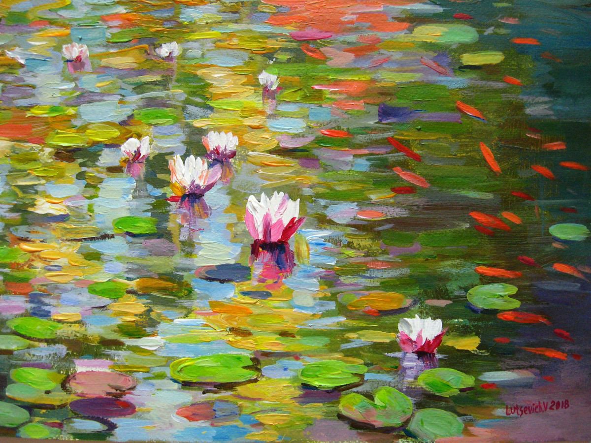 Water Lily lake Acrylic painting by Vladimir Lutsevich | Artfinder