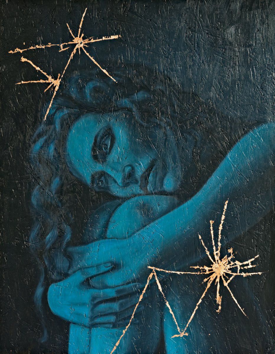 Expressive Portrait Oil Painting By Artmoods Tp, 27 X 35, Post-Fight Hibernation, Original Artwork