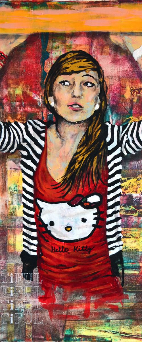 Hello Kitty - Original Modern Portrait Painting Art on Canvas by Jakub DK - JAKUB D KRZEWNIAK