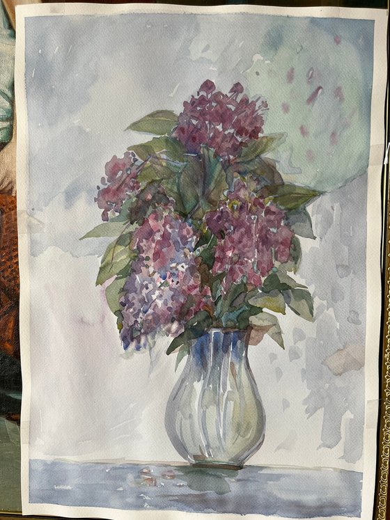 Ukrainian artwork lilac original flower in a vase