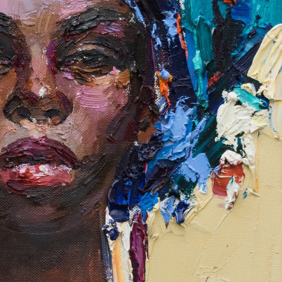 African woman portrait Original impasto oil painting