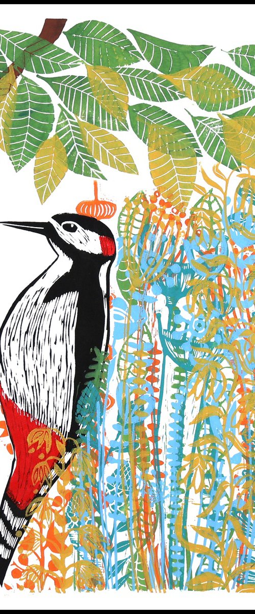 Woodpecker and Flowers by Mariann Johansen-Ellis