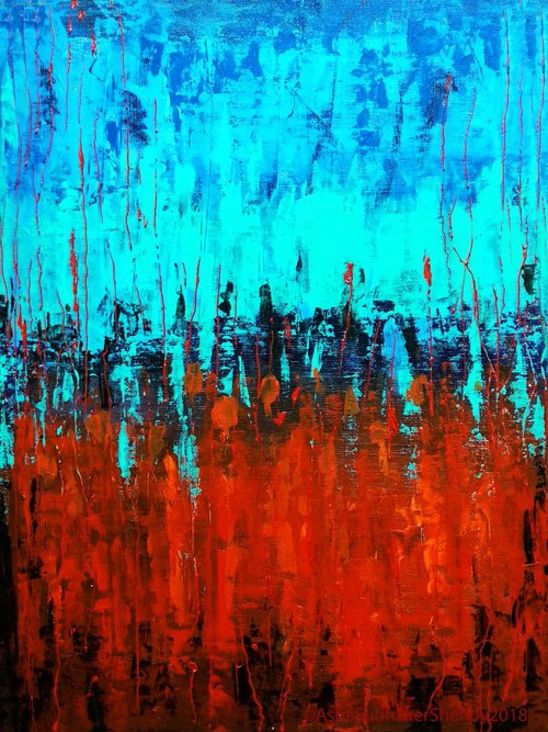 Abstract Red &Turquoise -II by Asha Shenoy