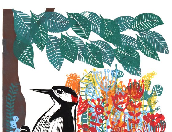 Woodpecker and Flowers