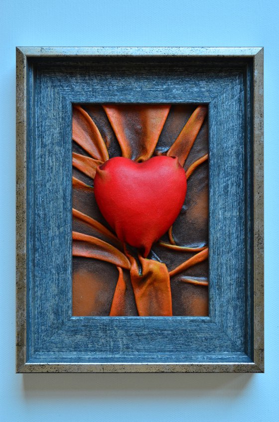 Lovers Heart 23 - Original Framed Leather Sculpture Painting Perfect for Gift