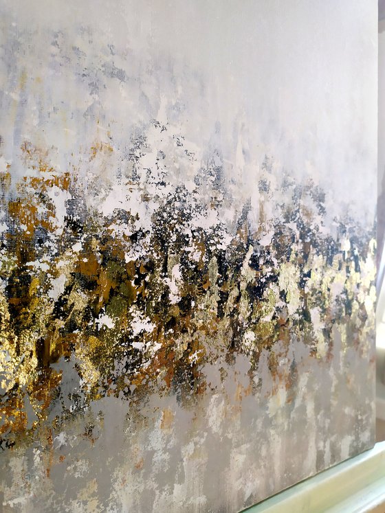 White abstraction with gold leaf