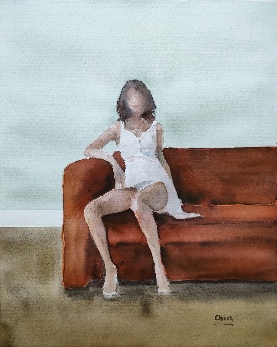 Impressionistic Portrait Watercolour By Oscar Alvarez Pardo, 16 X 20", W-Nn31, Original Artwork