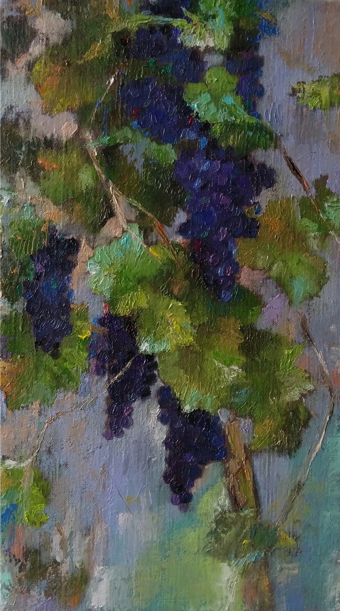Impressionistic Still Life Oil Painting By Kamsar Ohanyan, 11 X 20", Grape Wine, Original Artwork