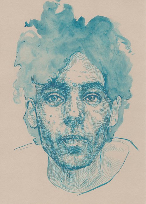 Turquoise man portrait by Katarzyna Gagol