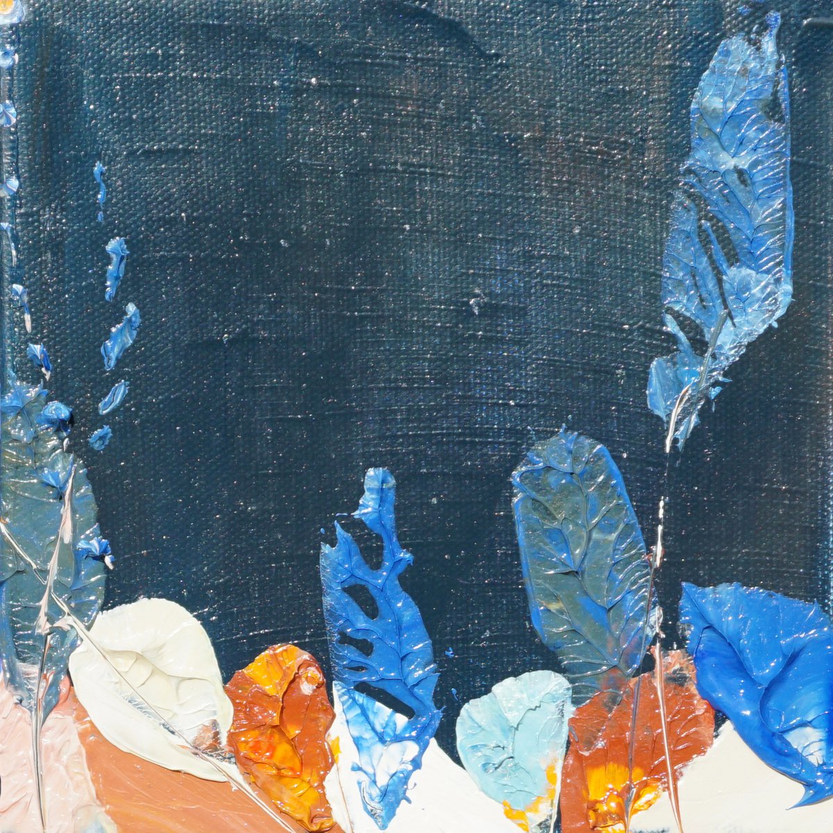 Abstract Oil Painting By Jelena B, 6 X 6, Midnight Flowers, Original Artwork