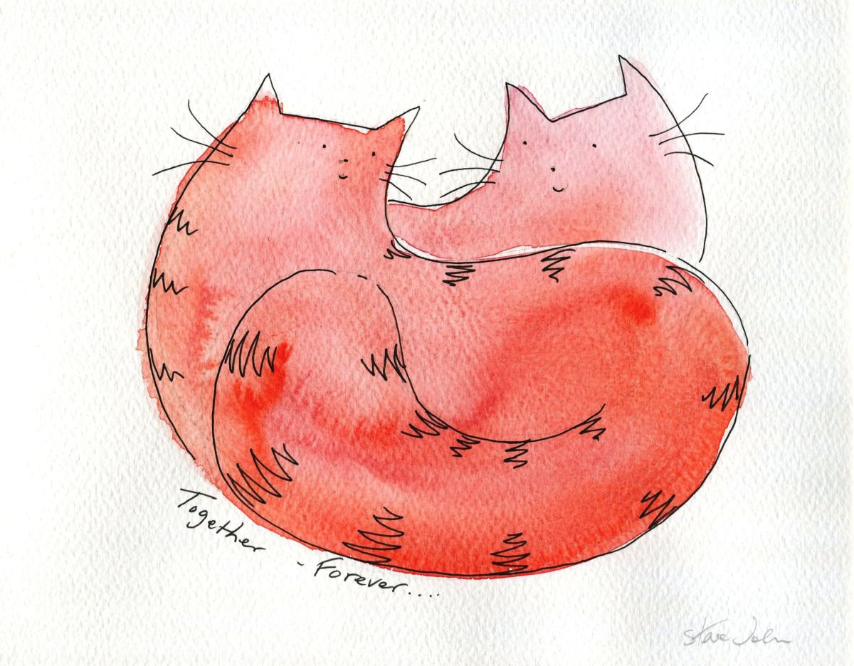 Together Forever... 2 Cats Original Watercolour by Steve John