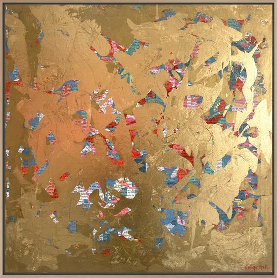 Wisdom A - 78cm squ - Tasmanian Oak floating frame - mixed media on canvas