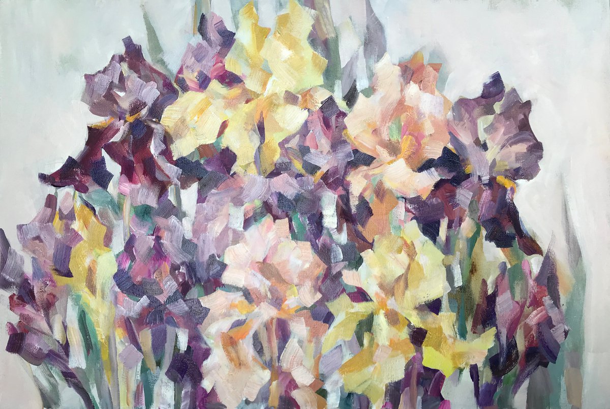 Irises. one of a kind, handmade artwork, original painting. by Galina Poloz