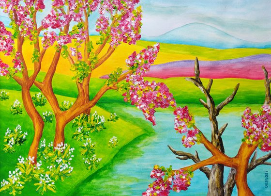 Blossomnig cherry trees