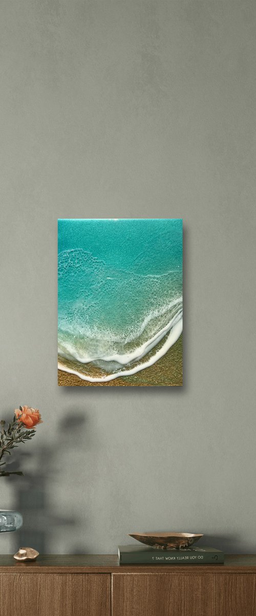 Gold beach #2 - Ocean waves painting by Ana Hefco