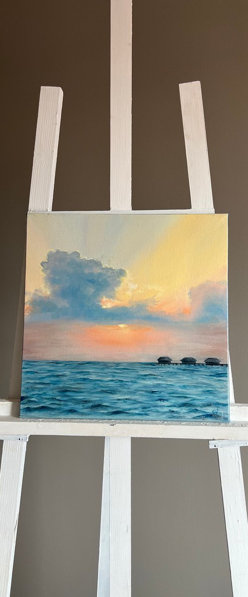 Hawaiian sunset hand-painted Oil Painting by Valentina Ash