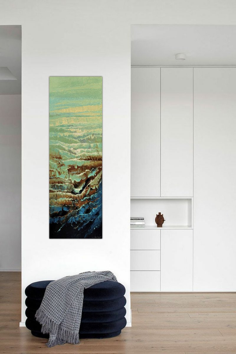 Abstract Oil Painting By Tigran Mamikonyan, 16 X 47", Untitled B2 40X120Cm, Original Artwork