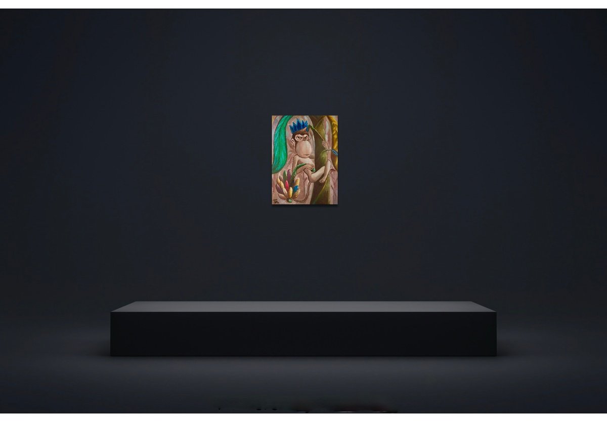 Surrealistic Animal Oil Painting By Ta Byrne, 12 X 16", King Babu, Original Artwork