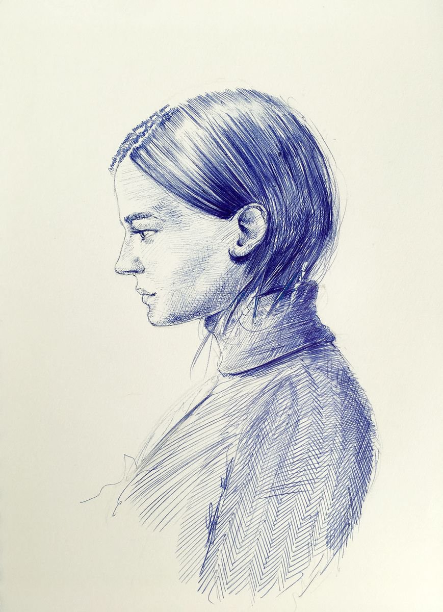 Impressionistic Portrait Ink Drawing By Dario Moschetta, 8 X 11, Portrait 247, Original Artwork