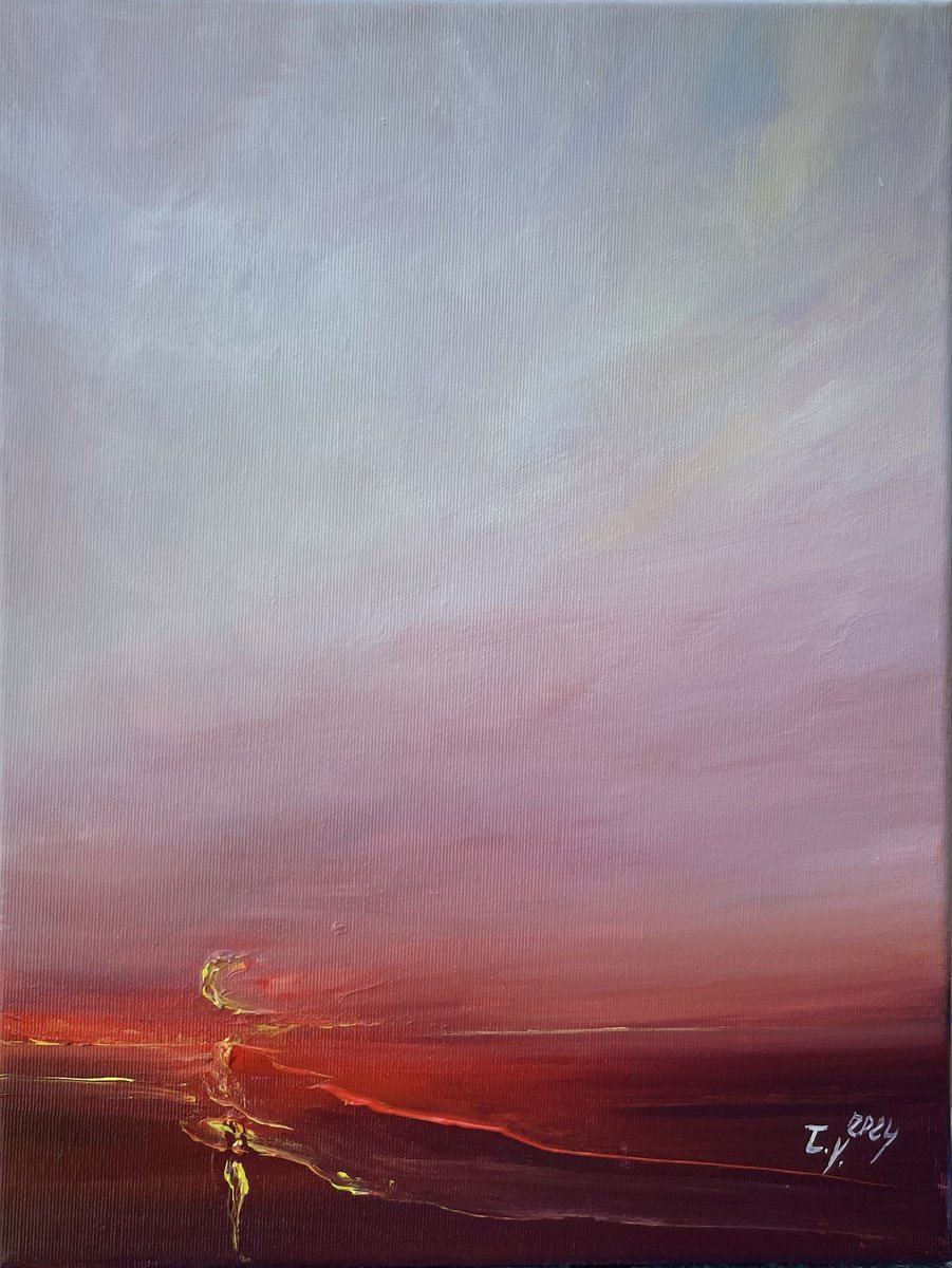 Impressionistic Landscape Acrylic Painting By Timea Valsami, 12 X 16", Follow The Sun, Original Artwork