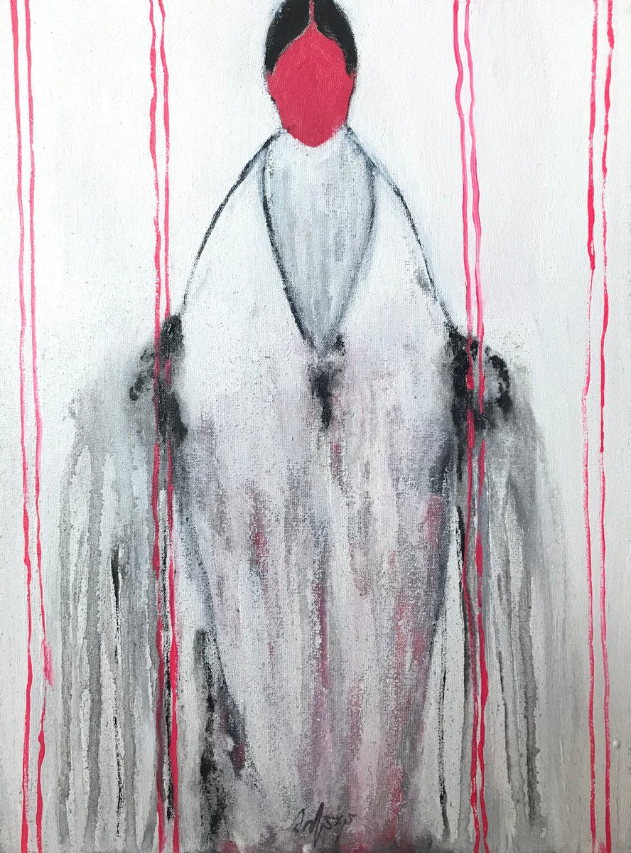 Abstract Portrait Painting By Gela Mikava, 12 X 16, The Alienation, Original Artwork