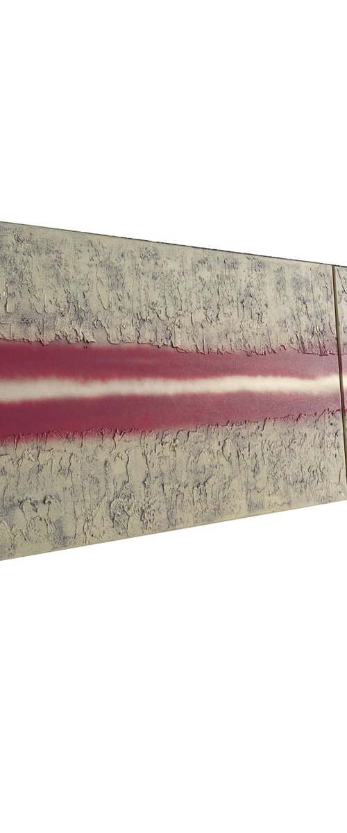 burgundy stripe & gold long painting A944 50x200x2 cm decor Vertical original abstract art Large paintings stretched canvas acrylic art industrial metallic textured wall art by artist Ksavera by Ksavera