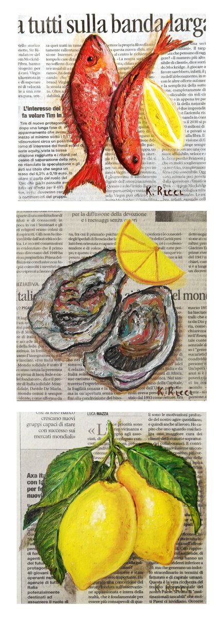 Impressionistic Still Life Oil Painting By Katia Ricci, 6 X 6", Food With Lemons On Gazette, Original Artwork