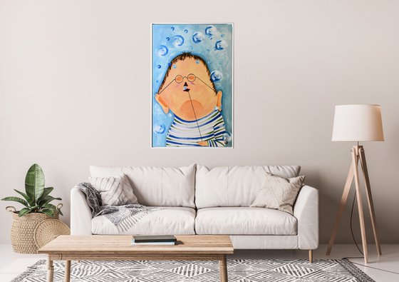 Gustav - Abstract Acrylic Painting Whimsical Art Oversized Painting Blue Art Ready to Hang