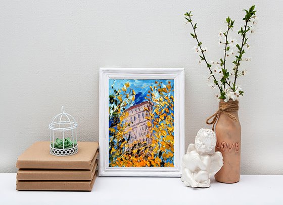NYC Fall Painting Cityscape Original Art New York Small Oil Artwork Autumn Impasto Pallete Knife Wall Art 6 by 8" by Halyna Kirichenko