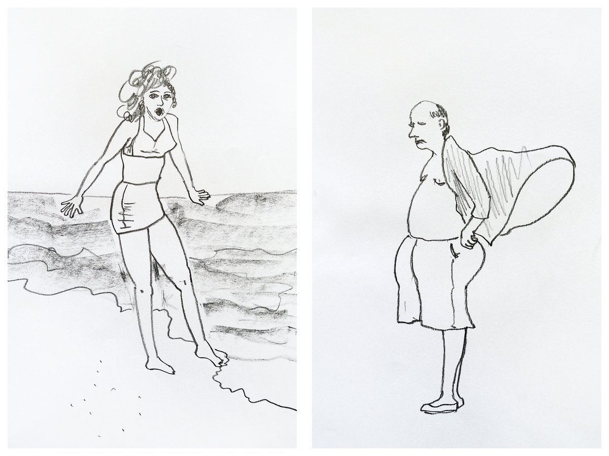 Set of 2 sketches with people - vacation in December and lentil soup by Delnara El