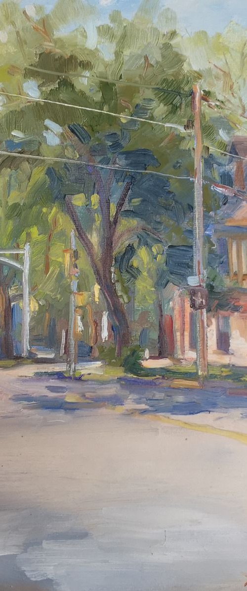 Novalea corner, plein air, original, one of a kind, oil on canvas impressionistic style painting (12x12x1'') by Alexander Koltakov