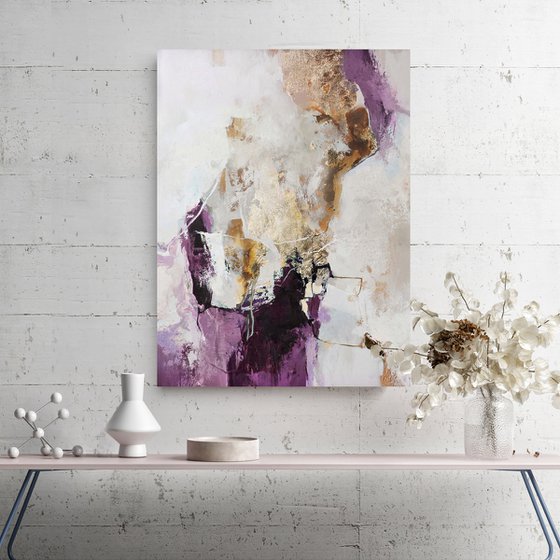 "Pink Flow 5" Abstract purple gold art