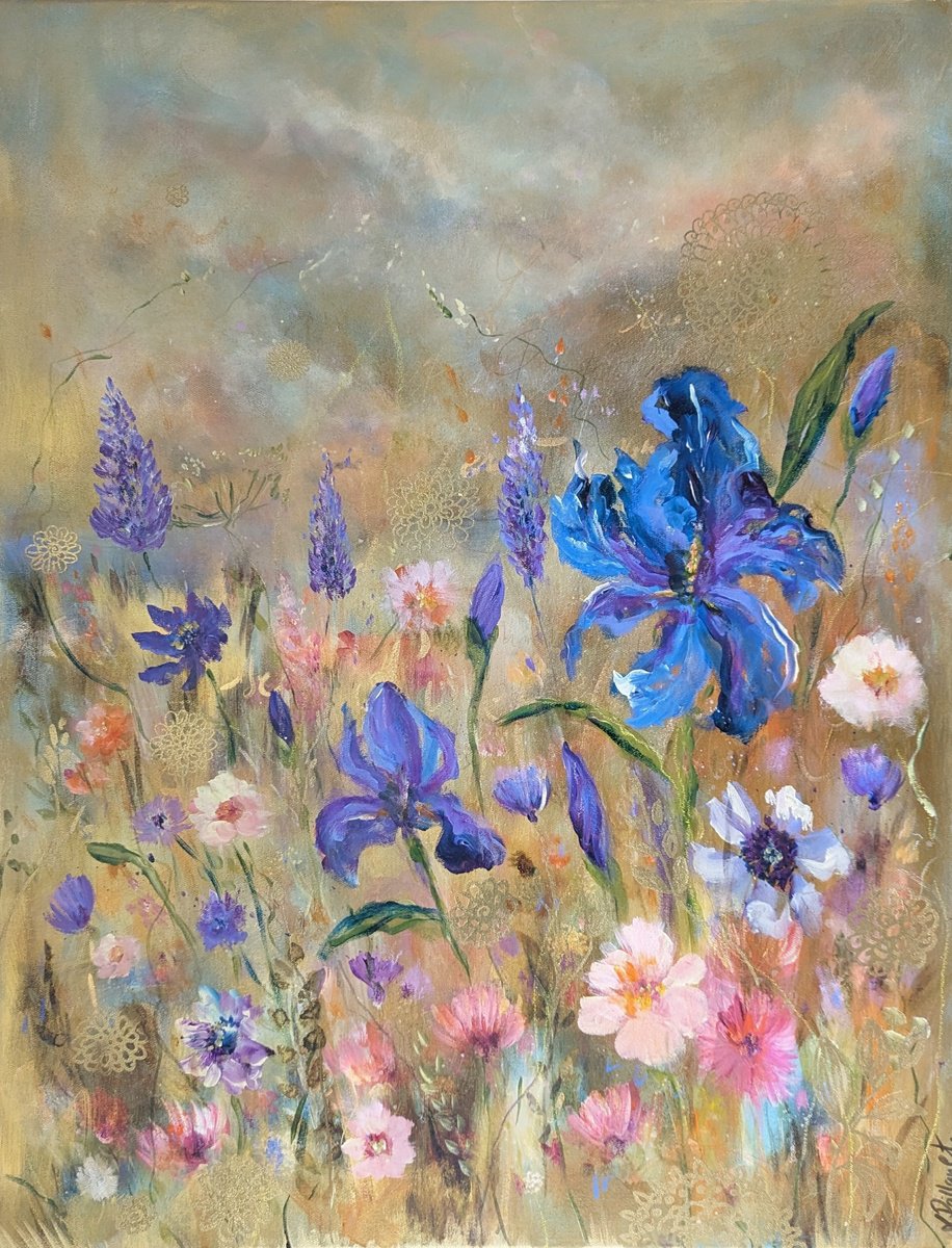 Impressionistic Landscape Acrylic Painting By Loetitia Pillault, 28 X 35", Douce Promenade, Original Artwork