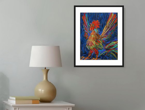 Rooster On Blue Background