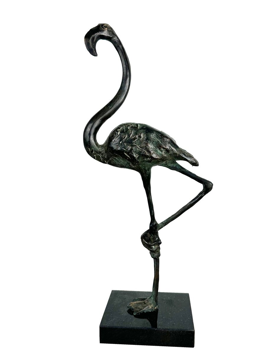 Expressive Animal Bronze Sculpture By Toth Kristof, 4 X 11", Flamingo, Original Artwork