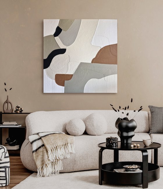 "Aura 2" Pastel gray brown abstract art